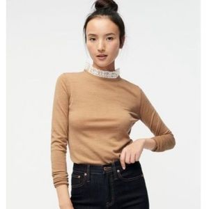 J.Crew 100% Merino Wool Tippi Sweater with Lace Collar - Size Medium